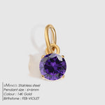 Colgante Redondo de Circonita con Piedra del Mes de Nacimiento, Acero Inoxidable