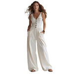 Mono Jumpsuit con Bolsillos y Cuello Pico, Cintura Alta, para Mujer
