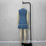 Vestido Vaquero Azul Sin Mangas, Estampado Floral