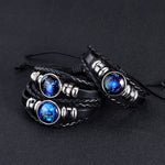 Pulsera de los 12 Signos del Zodíaco, Cuero Trenzado con Cuentas de Cristal