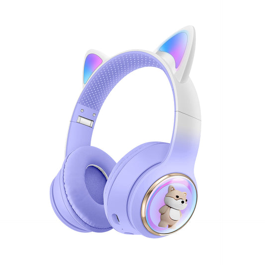 Auriculares Bluetooth AKZ-51 con Diseño de Mascota, Diadema, Batería de Larga Duración, Plegables