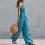Mono Jumpsuit Sin Mangas con Cuello Halter, Pernera Ancha, para Mujer