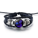 Pulsera de los 12 Signos del Zodíaco, Cuero Trenzado con Cuentas de Cristal