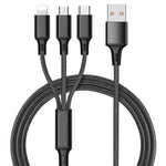Cable de Datos Trenzado 3 en 1, Carga Múltiple para Móvil, Nailon Resistente