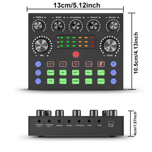 Mezclador de Audio V8S con Cambiador de Voz, Tarjeta de Sonido para Streaming, Podcast y Karaoke