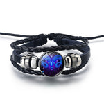 Pulsera de los 12 Signos del Zodíaco, Cuero Trenzado con Cuentas de Cristal