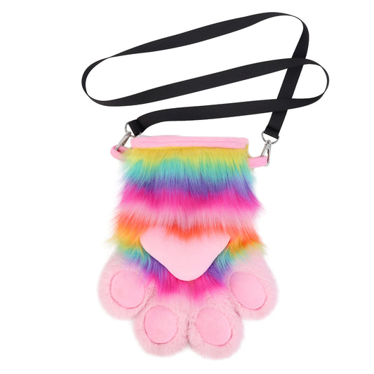 Bolso Bandolera de Peluche Arcoíris, Diseño de Pata de Animal, Estilo Lolita