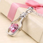 Collar con Colgante de Corazón de Cristal, Diseño Botella de los Deseos
