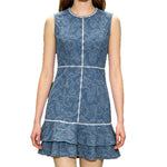 Vestido Vaquero Azul Sin Mangas, Estampado Floral