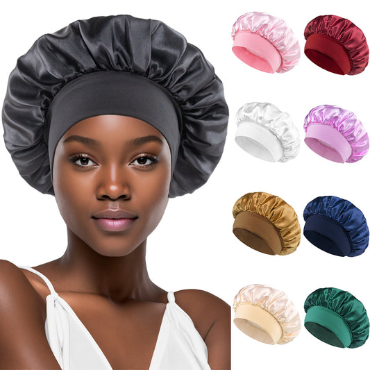 Gorro de Baño de Satén Ancho, Color Liso, para Dormir y Cuidado del Cabello