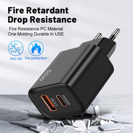 Cargador Ultra Rápido 55W, USB + PD
