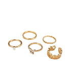 Set de 5 Anillos Abiertos Mariposa con Strass y Perlas, Ajustables