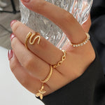 Set de 5 Anillos Abiertos Mariposa con Strass y Perlas, Ajustables