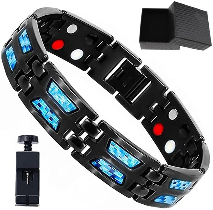Pulsera Magnética de Fibra de Carbono para Hombre, Ancha, Acero Titanio