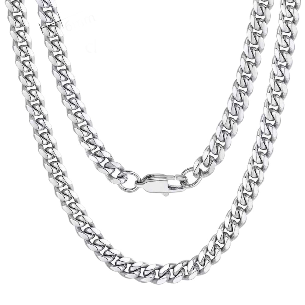 Collar de Acero Inoxidable con Cadena Cubana Pulida a Doble Cara