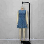 Vestido Vaquero Azul Sin Mangas, Estampado Floral