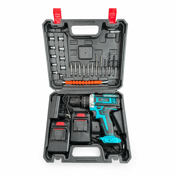Juego de Taladro Percutor Inalámbrico con 2 Baterías de 21V y 1.5 Ah, Ajuste de Par 25+3, 2 Velocidades y Maletín