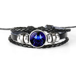 Pulsera de los 12 Signos del Zodíaco, Cuero Trenzado con Cuentas de Cristal