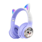Auriculares Bluetooth AKZ-09 con Diseño de Gato, Diadema, Batería de Larga Duración, Plegables