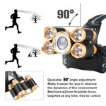 Linterna Frontal LED 5xT6, para Bici y Pesca Nocturna