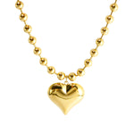 Collar de Bolitas con Colgante de Corazón Chapado en Oro 18K, Estilo Minimalista Geométrico