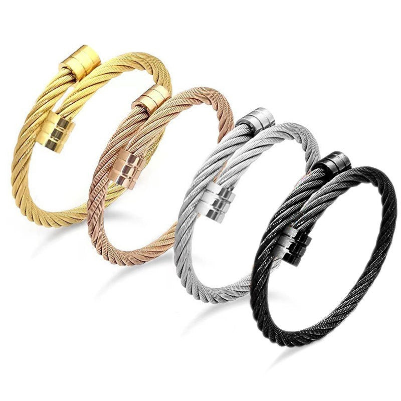 Pulsera de Alambre de Titanio, Estilo Punk Ajustable, para Hombre