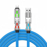 Cable de Carga LED 4 en 1, Carga Rápida PD 100W y 6A para Coche