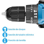 Juego de Taladro Percutor Inalámbrico con 2 Baterías de 21V y 1.5 Ah, Ajuste de Par 25+3, 2 Velocidades y Maletín