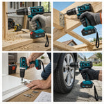 Juego de Taladro Percutor Inalámbrico con 2 Baterías de 21V y 1.5 Ah, Ajuste de Par 25+3, 2 Velocidades y Maletín