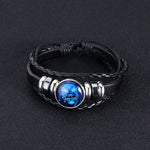 Pulsera de los 12 Signos del Zodíaco, Cuero Trenzado con Cuentas de Cristal