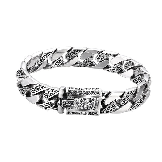 Pulsera Cadena Cubana Gruesa, Estilo Plata Tailandesa Envejecida, para Hombre