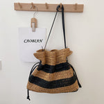 Bolso de Paja Tejida a Rayas, Estilo Francés, para Playa y Vacaciones