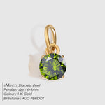Colgante Redondo de Circonita con Piedra del Mes de Nacimiento, Acero Inoxidable