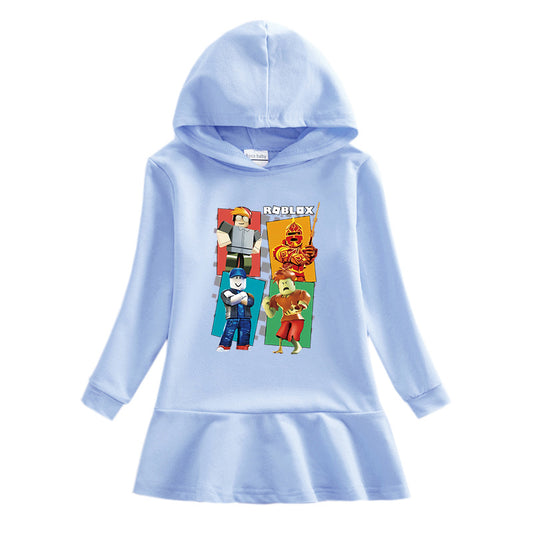 Vestido Infantil Tipo Sudadera con Capucha, Estampado de Dibujos Animados