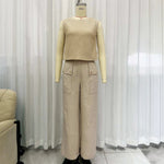 Conjunto de 2 Piezas: Chaleco Tejido + Pantalón Ancho de Lino, Caqui