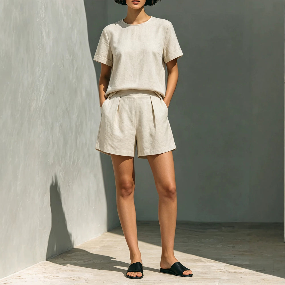 Conjunto de 2 Piezas: Top Manga Corta + Shorts, Holgado, para Mujer