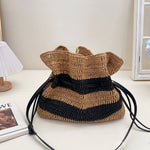 Bolso de Paja Tejida a Rayas, Estilo Francés, para Playa y Vacaciones