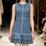 Vestido Vaquero Azul Sin Mangas, Estampado Floral