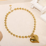 Collar de Bolitas con Colgante de Corazón Chapado en Oro 18K, Estilo Minimalista Geométrico