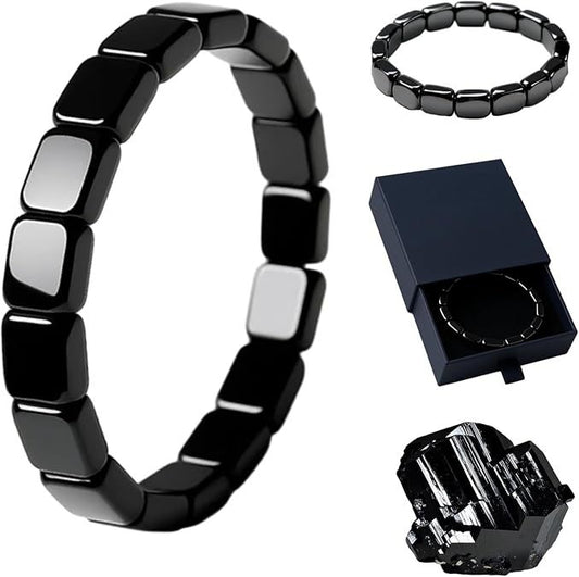 Pulsera de Ónix Negro Facetado para Hombre, Cuentas Elásticas Combinables