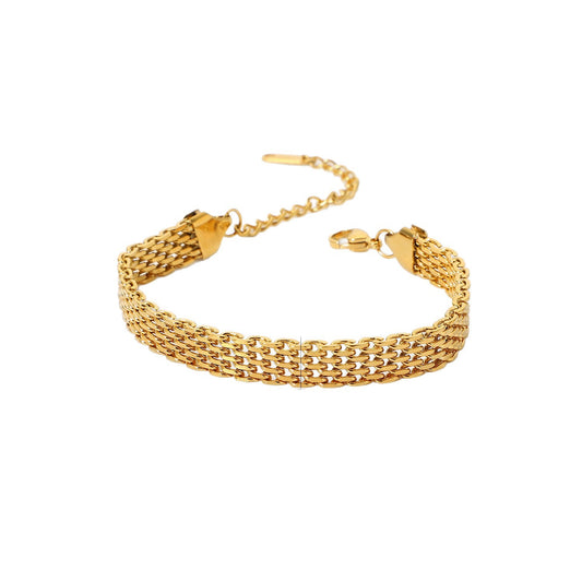 Pulsera Trenzada de Acero, Chapada en Oro