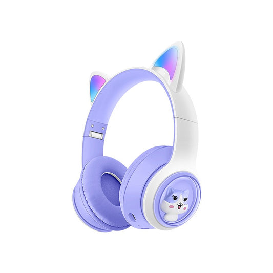 Auriculares Bluetooth AKZ-07 con Orejas de Gato Luminosas, Diadema, Graves Potentes