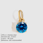 Colgante Redondo de Circonita con Piedra del Mes de Nacimiento, Acero Inoxidable