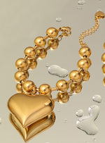 Collar de Bolitas con Colgante de Corazón Chapado en Oro 18K, Estilo Minimalista Geométrico