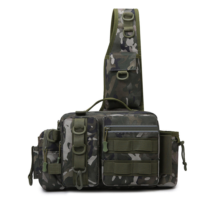Mochila de Pesca para Hombre, con Portacañas, Bolsa para Cebo y Diseño Bandolera