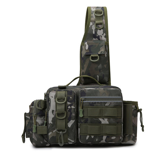 Mochila de Pesca para Hombre, con Portacañas, Bolsa para Cebo y Diseño Bandolera