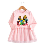 Vestido Infantil de Manga Larga con Estampado de Dibujos Animados