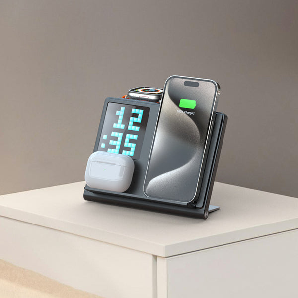 Cargador Inalámbrico Plegable 5 en 1 con Pantalla de Píxeles Animada