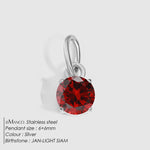 Colgante Redondo de Circonita con Piedra del Mes de Nacimiento, Acero Inoxidable