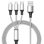 Cable de Datos Trenzado 3 en 1, Carga Múltiple para Móvil, Nailon Resistente